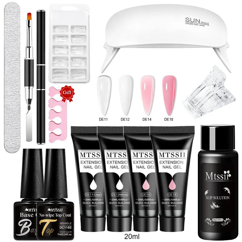 20Ml Extension Nail Gel Set Full Manicure Kit Nude Pnk White Quick Extension Nails Building Fingertips Tools Set