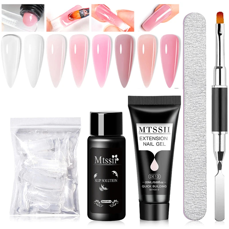 20Ml Extension Nail Gel Set Full Manicure Kit Nude Pnk White Quick Extension Nails Building Fingertips Tools Set