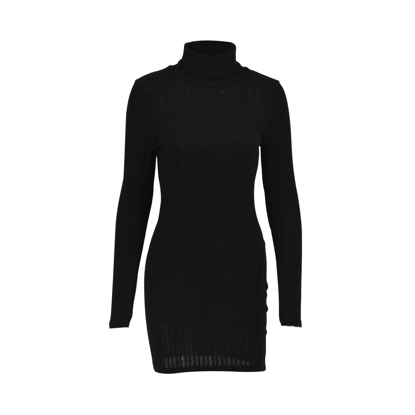 Turtleneck Slim Fit Sunken Stripe Solid Color Sheath Short Skirt Jumpsuit Knitted
