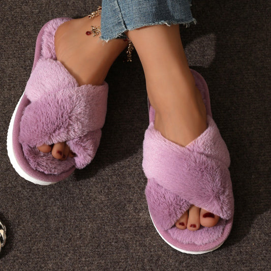 Cotton Slippers Female Cross Plush