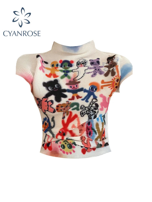 Women'S T-Shirt Harajuku Korean Y2K Graphic Print Short Sleeve Tee Top Clothes Fashion Vintage Streetwear O-Neck T-Shirts Summer