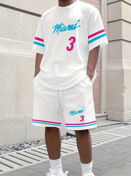 2025 New Men's T-Shirts ( Miami NO.3 Printed Casual Sports Adult Basketball Jersey Jogging Set)