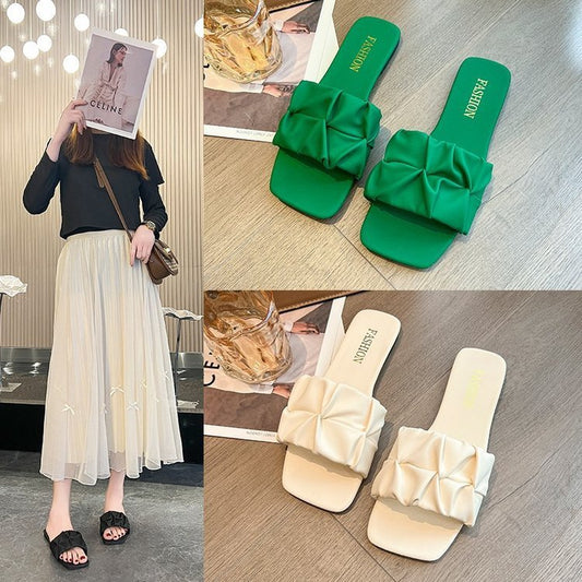 Women's summer Flat Plus Size Square Toe Slippers