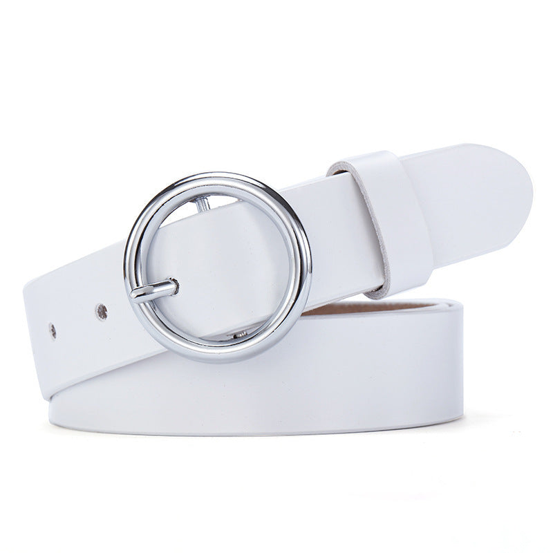Round Buckle Belt Women Leather Belt