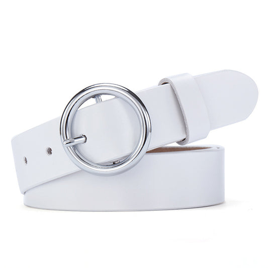 Round Buckle Belt Women Leather Belt