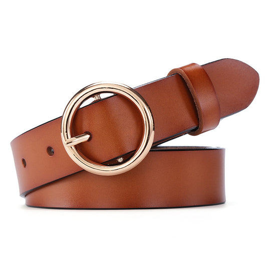 Round Buckle Belt Women Leather Belt