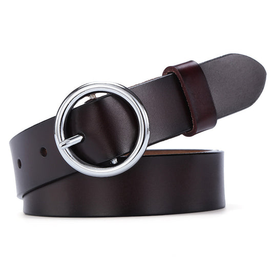Round Buckle Belt Women Leather Belt