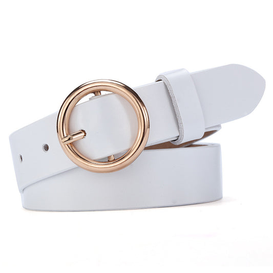 Round Buckle Belt Women Leather Belt