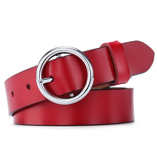 Round Buckle Belt Women Leather Belt