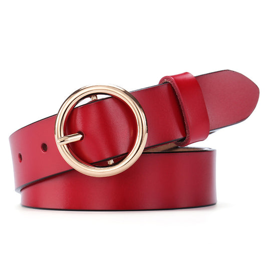 Round Buckle Belt Women Leather Belt