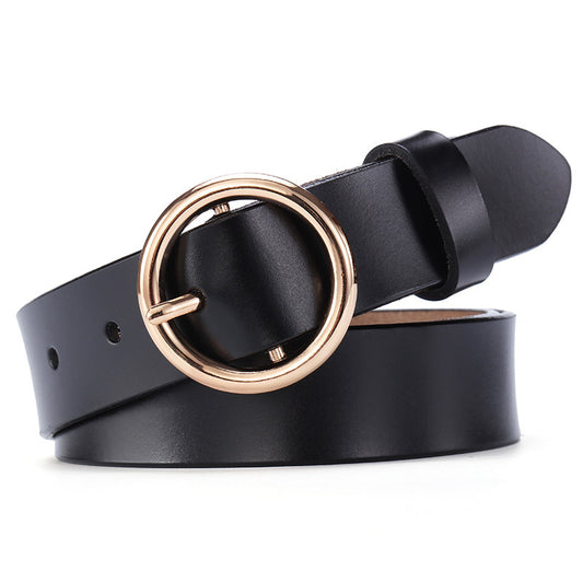 Round Buckle Belt Women Leather Belt