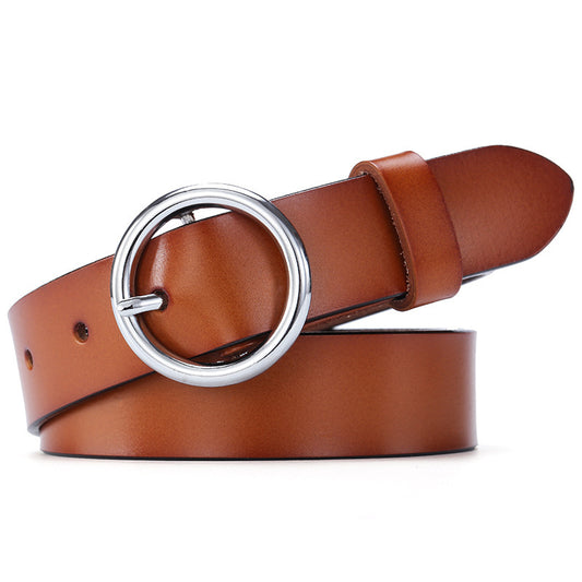 Round Buckle Belt Women Leather Belt