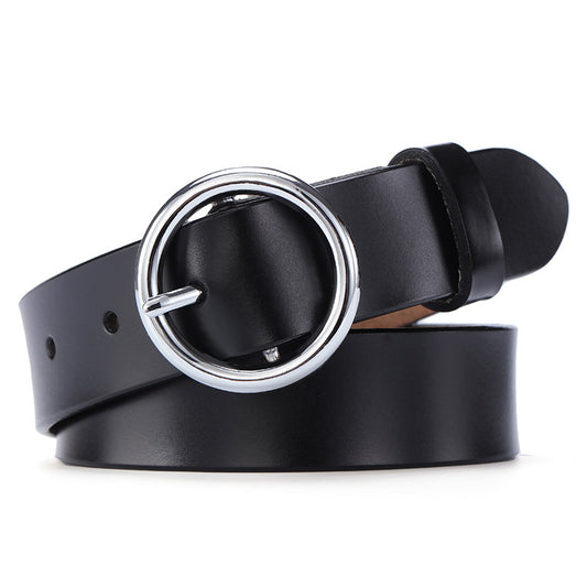 Round Buckle Belt Women Leather Belt