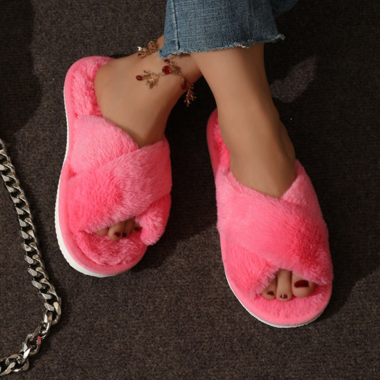 Cotton Slippers Female Cross Plush