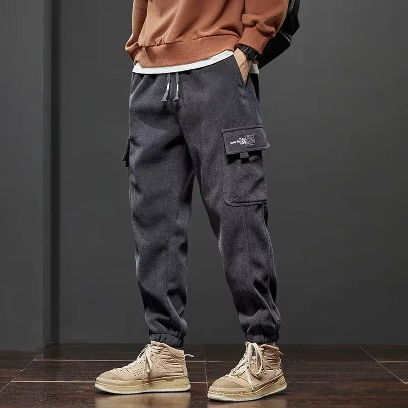  New Style Elastic Waist Casual Pants for Men Stretch Straight Drawstring Harem Jogging Sports Long Pants Male
