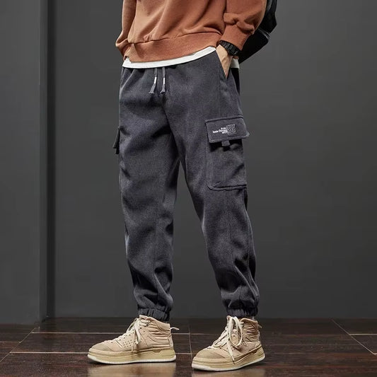  New Style Elastic Waist Casual Pants for Men Stretch Straight Drawstring Harem Jogging Sports Long Pants Male