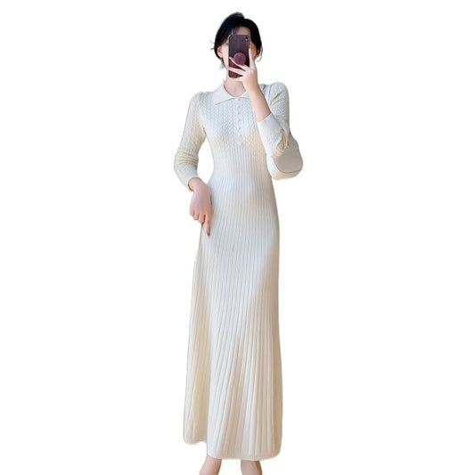 women's french Waist Slimming Knitted long Dress