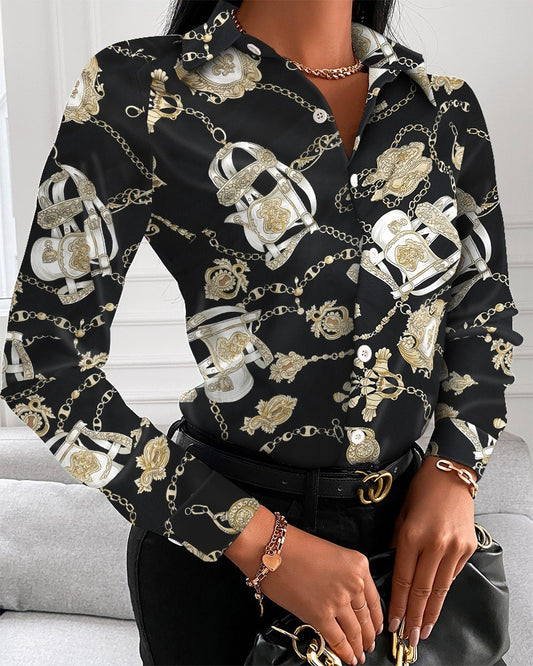 Women's Printed Slim Long-sleeved Shirt