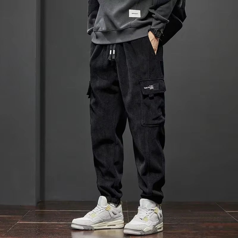  New Style Elastic Waist Casual Pants for Men Stretch Straight Drawstring Harem Jogging Sports Long Pants Male