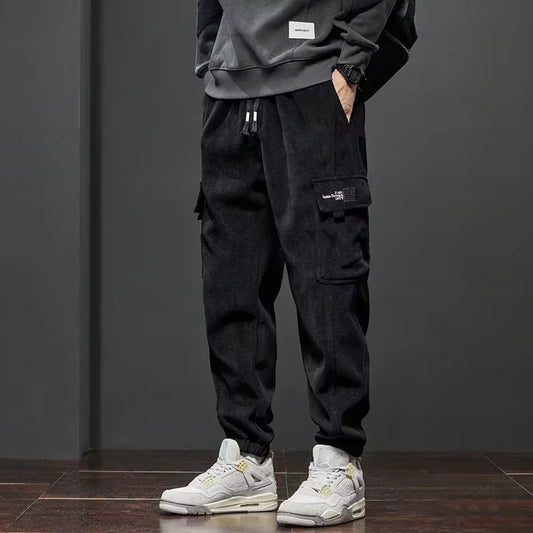  New Style Elastic Waist Casual Pants for Men Stretch Straight Drawstring Harem Jogging Sports Long Pants Male