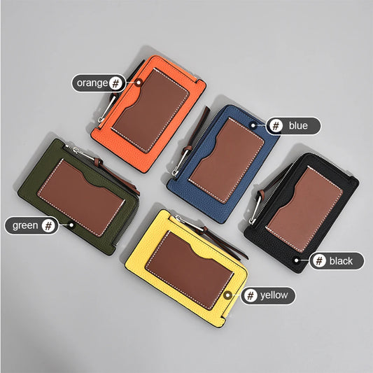  Card Holder Luxury Personalize Name Zip Credit Card Wallet Custom Gift Slim Real Leather Coin Purse