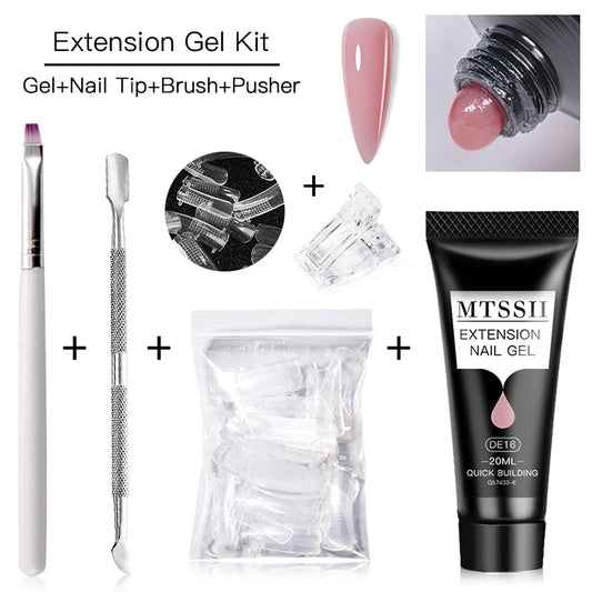 20Ml Extension Nail Gel Set Full Manicure Kit Nude Pnk White Quick Extension Nails Building Fingertips Tools Set
