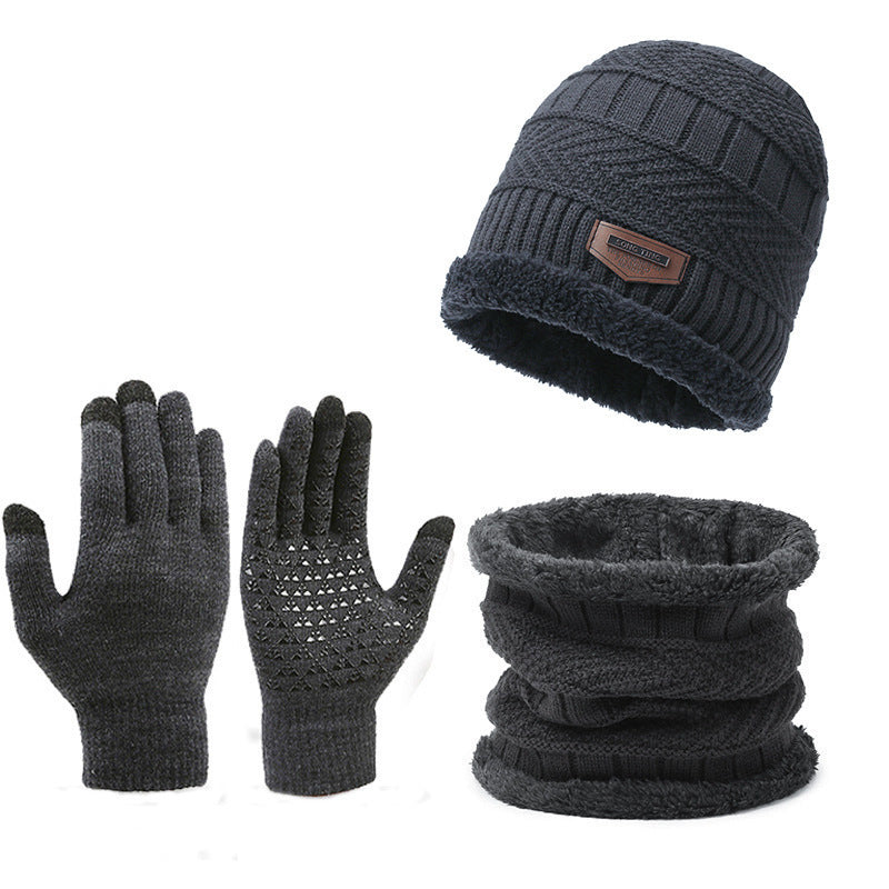 Women's Winter Scarf Gloves Three-piece Set Fleece-lined Warm Knitted Hat