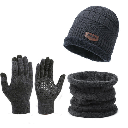 Women's Winter Scarf Gloves Three-piece Set Fleece-lined Warm Knitted Hat