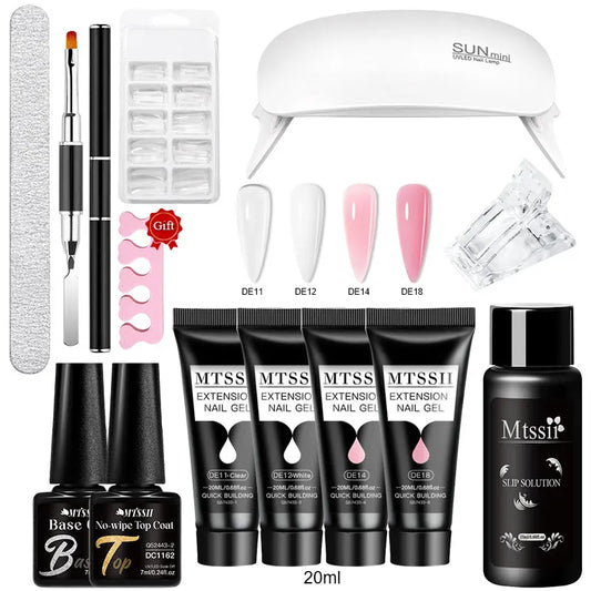 20Ml Extension Nail Gel Set Full Manicure Kit Nude Pnk White Quick Extension Nails Building Fingertips Tools Set