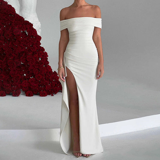 Women's Fashion Temperament Solid Color Slim Sleeveless Split Dresses
