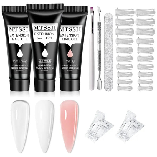 20Ml Extension Nail Gel Set Full Manicure Kit Nude Pnk White Quick Extension Nails Building Fingertips Tools Set