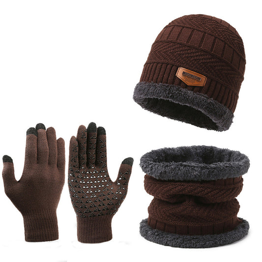 Women's Winter Scarf Gloves Three-piece Set Fleece-lined Warm Knitted Hat