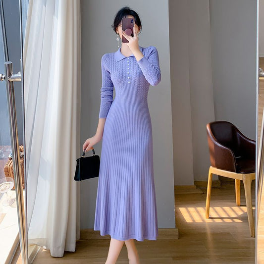 women's french Waist Slimming Knitted long Dress