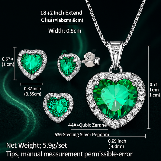 May Birthstone Jewelry Sets for Women, Green Heart Jewelry Set Emerald Necklace Earrings 925 Sterling Silver Fine Jewelry Birthday Mother'S Day Gifts