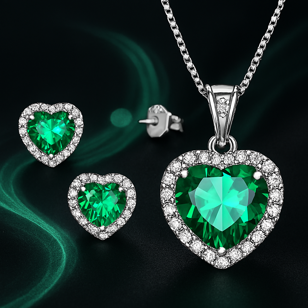 May Birthstone Jewelry Sets for Women, Green Heart Jewelry Set Emerald Necklace Earrings 925 Sterling Silver Fine Jewelry Birthday Mother'S Day Gifts