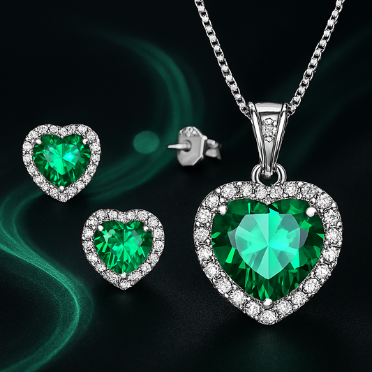 May Birthstone Jewelry Sets for Women, Green Heart Jewelry Set Emerald Necklace Earrings 925 Sterling Silver Fine Jewelry Birthday Mother'S Day Gifts
