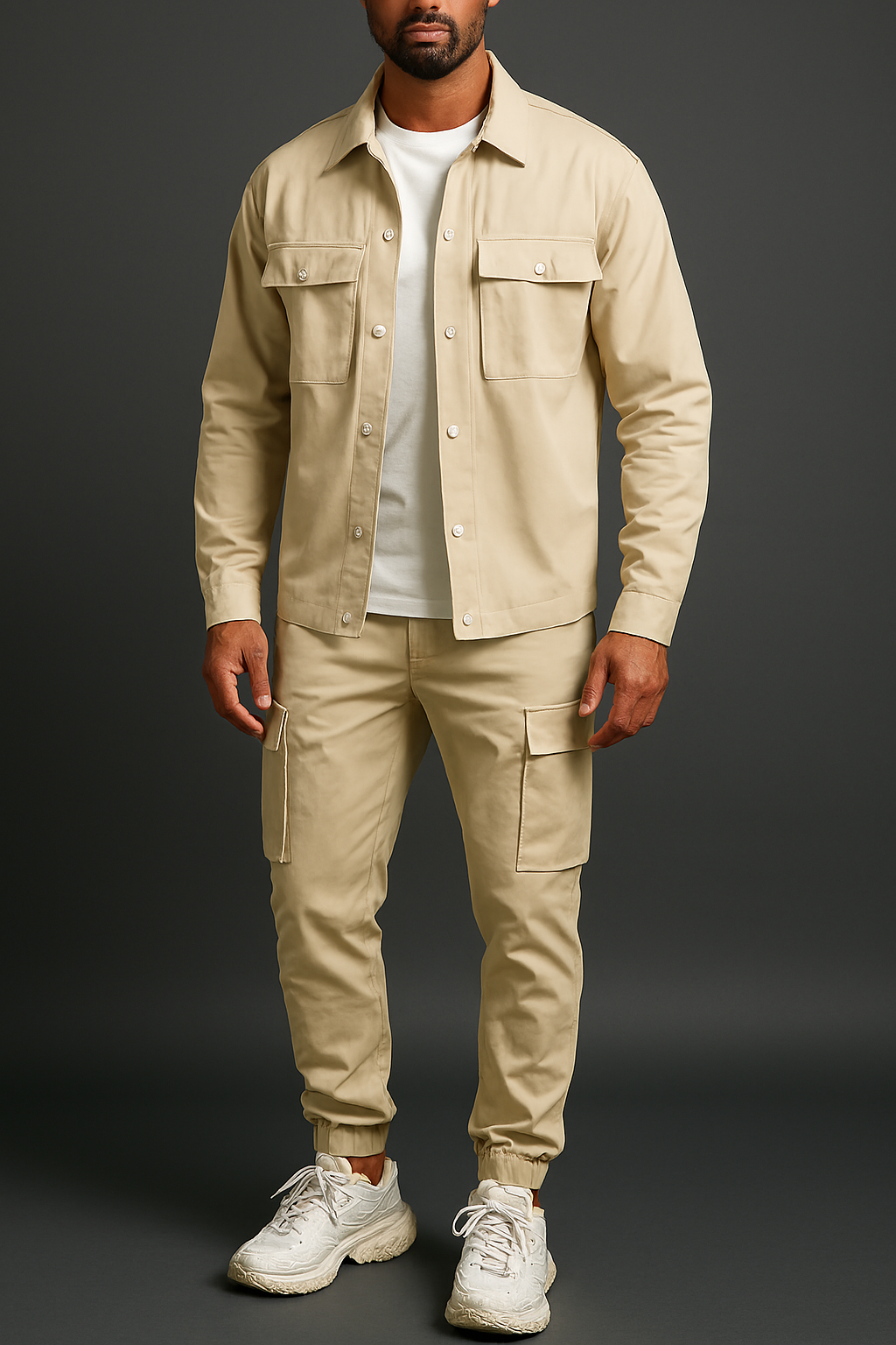 Men Flap Pocket Shirt & Drawstring Waist Pants