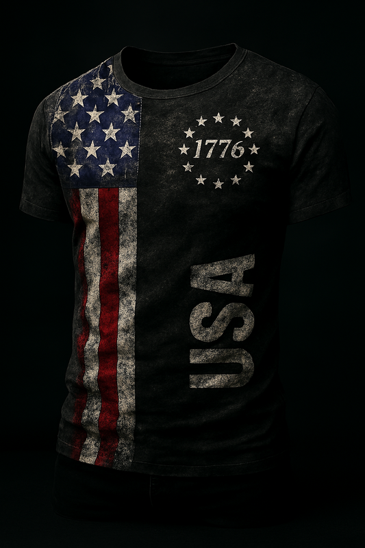 Summer Men'S Retro Flag Printed T-Shirt 3D Skull round Neck Short Sleeve Casual Breathable Men'S Large Size T Shirt Hot Model