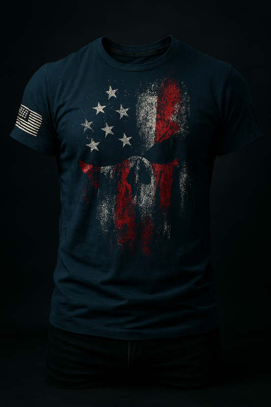 Summer Men'S Retro Flag Printed T-Shirt 3D Skull round Neck Short Sleeve Casual Breathable Men'S Large Size T Shirt Hot Model