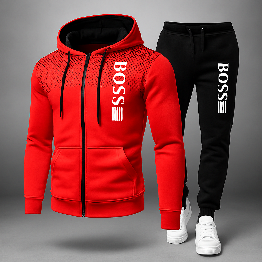 Fashion Print Tracksuit for Men Zipper Hooded Sweatshirt and Sweatpants Two Pieces Suits Male Casual Fitness Jogging Sports Sets