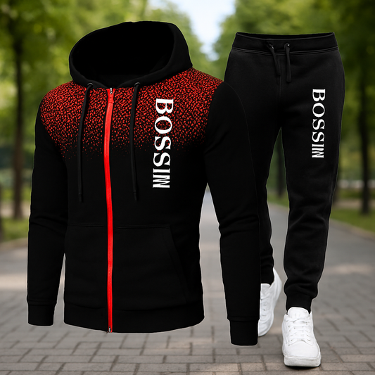 Fashion Print Tracksuit for Men Zipper Hooded Sweatshirt and Sweatpants Two Pieces Suits Male Casual Fitness Jogging Sports Sets