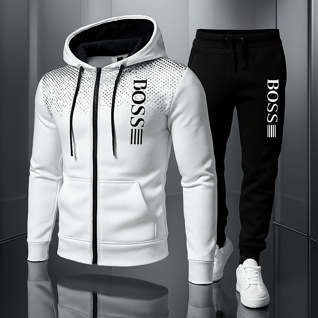 Fashion Print Tracksuit for Men Zipper Hooded Sweatshirt and Sweatpants Two Pieces Suits Male Casual Fitness Jogging Sports Sets