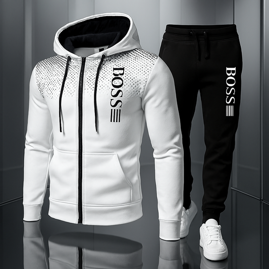 Fashion Print Tracksuit for Men Zipper Hooded Sweatshirt and Sweatpants Two Pieces Suits Male Casual Fitness Jogging Sports Sets