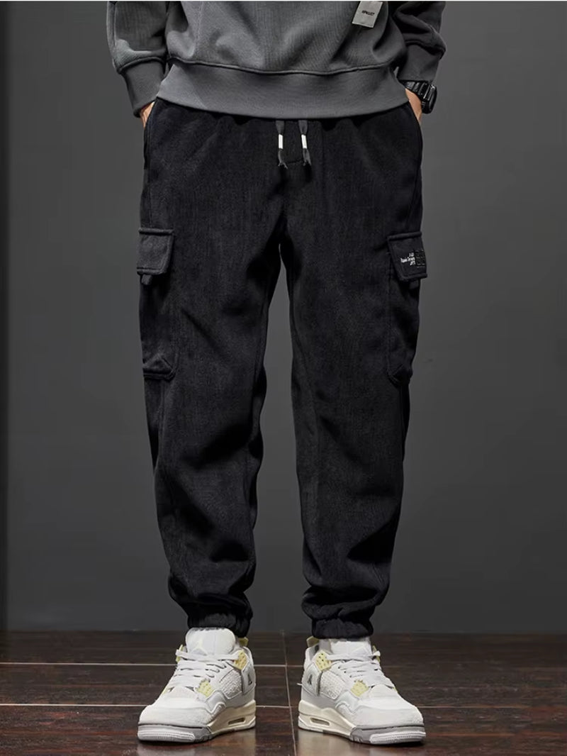  New Style Elastic Waist Casual Pants for Men Stretch Straight Drawstring Harem Jogging Sports Long Pants Male