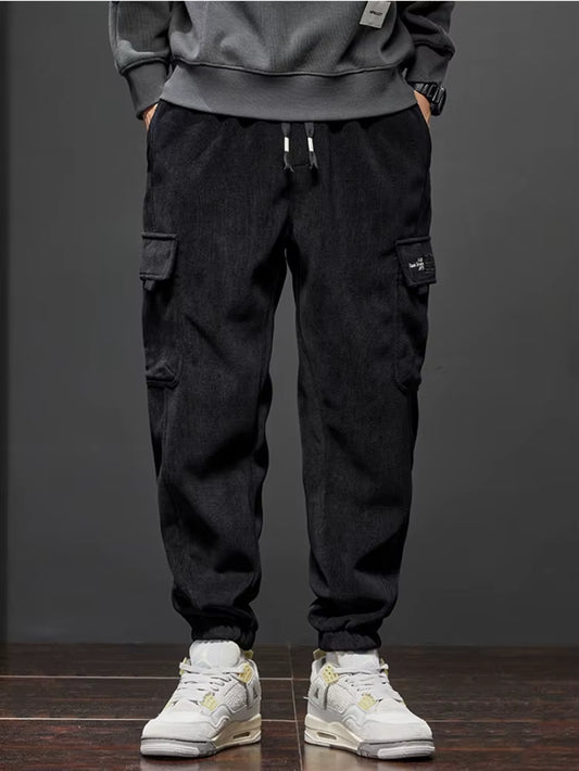  New Style Elastic Waist Casual Pants for Men Stretch Straight Drawstring Harem Jogging Sports Long Pants Male