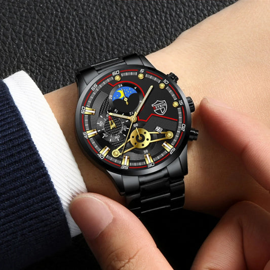 Reloj Hombre Men'S Luxury 3-Piece Business Watches Mens Full Calendar Leisure Sports Watch Men Stainless Steel Quartz Wishwatch