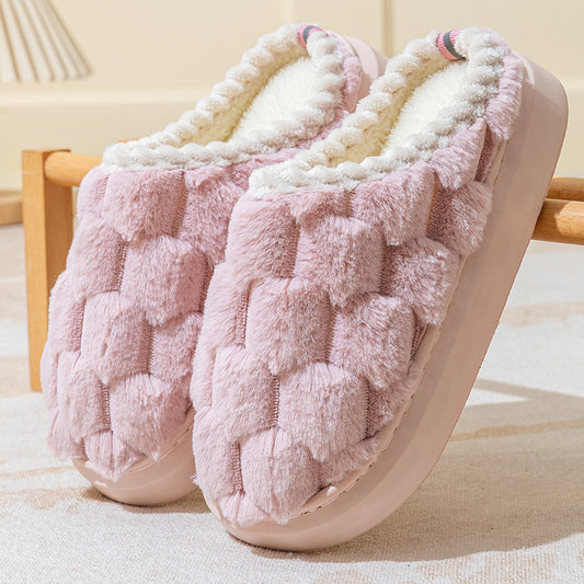 Indoor fluffy Non-slip Thick Bottom And Warm Keeping Cotton Slippers