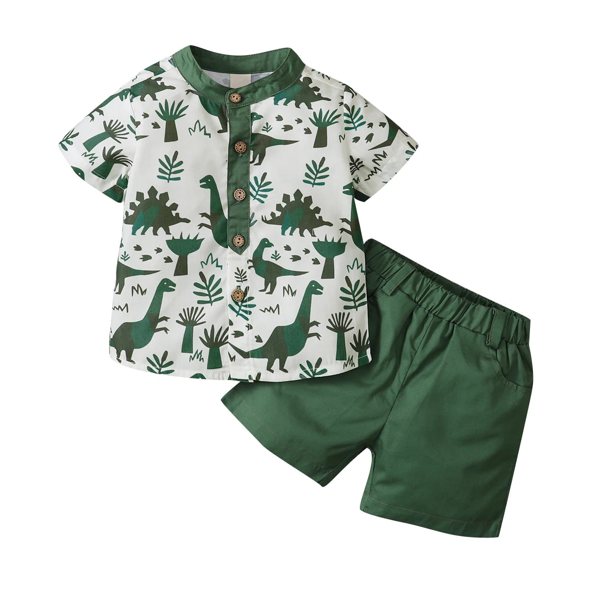 Summer 1-5Years Toddler Boy 2Pcs Outfits Short Sleeve Button down Shirt + Elastic Waist Shorts Clothes Dinosaur Set