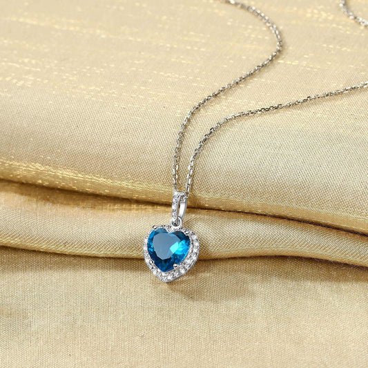 December Synthetic Turquoise Gemstone Pendant 925 Sterling Silver Choker Necklace CZ Love Heart Necklace for Women Wife Mom Daughter