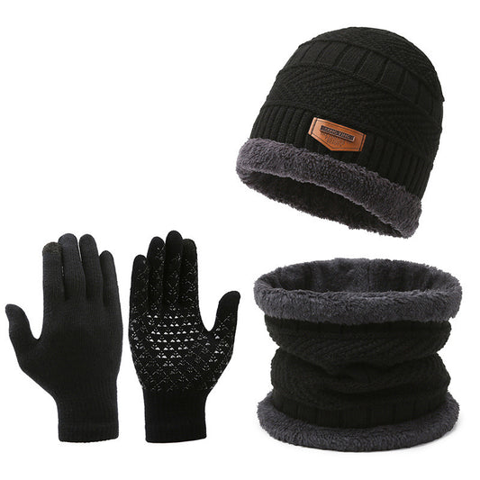 Women's Winter Scarf Gloves Three-piece Set Fleece-lined Warm Knitted Hat